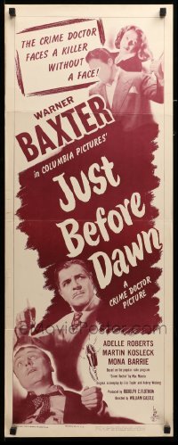 3m607 JUST BEFORE DAWN insert '46 Warner Baxter as The Crime Doctor, Adele Roberts!