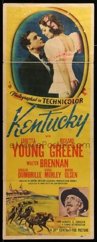 3m611 KENTUCKY insert '38 pretty Loretta Young, Richard Greene, cool horse racing image!