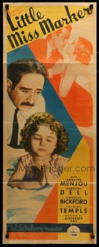 3m632 LITTLE MISS MARKER insert '34 great image of Shirley Temple praying by Adolphe Menjou, rare!