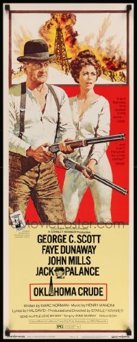 3m684 OKLAHOMA CRUDE insert '73 art of George C. Scott & Faye Dunaway with rifles over oil field!