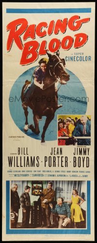 3m711 RACING BLOOD insert '54 huge image of jockey Jimmy Boyd riding horse at race!