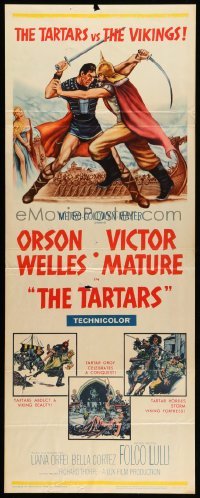 3m877 TARTARS insert '61 great artwork of Victor Mature battling Orson Welles!