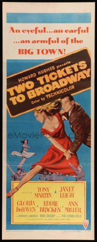 3m951 TWO TICKETS TO BROADWAY insert '51 great art of Janet Leigh & Tony Martin, Howard Hughes!