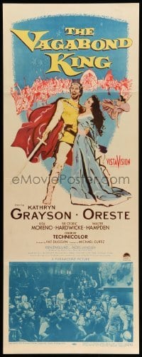 3m971 VAGABOND KING insert '56 Michael Curtiz, art of pretty Kathryn Grayson & Oreste w/ sword!
