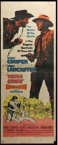 3m977 VERA CRUZ insert '55 best close up artwork of cowboys Gary Cooper & Burt Lancaster!