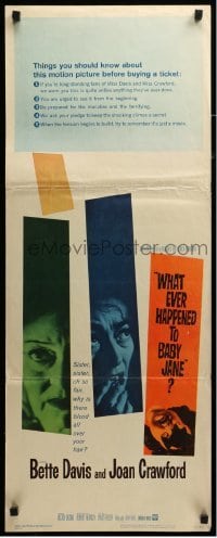 3m989 WHAT EVER HAPPENED TO BABY JANE? insert '62 Aldrich, scariest Bette Davis & Joan Crawford!
