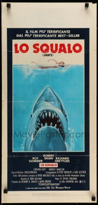 3m294 JAWS Italian locandina '75 art of Steven Spielberg's classic man-eating shark & sexy swimmer