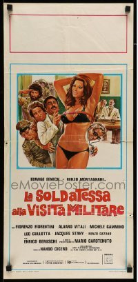 3m301 LADY DOCTOR ENLISTS Italian locandina '77 Casaro art of men ogling Edwige Fenech in bikini!