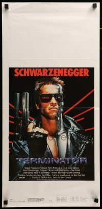 3m374 TERMINATOR Italian locandina '84 close up of classic cyborg Arnold Schwarzenegger with gun!