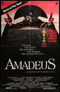 3p034 AMADEUS awards 26x40 1sh '84 Milos Foreman, Mozart biography, winner of 8 Academy Awards!