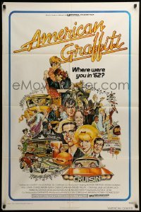 3p037 AMERICAN GRAFFITI 1sh '73 George Lucas teen classic, it was the time of your life!