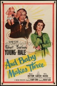 3p040 AND BABY MAKES THREE 1sh '49 Robert Young & Barbara Hale in the expecting picture!
