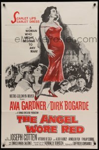 3p042 ANGEL WORE RED 1sh '60 sexy full-length Ava Gardner, Dirk Bogarde has a price on his head!