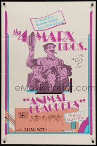 3p044 ANIMAL CRACKERS 1sh R1974 wacky artwork of all four Marx Brothers, Hooray for Cpt. Spaulding!