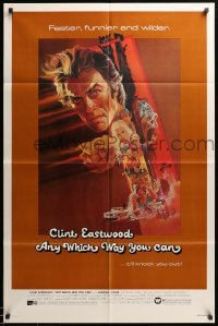 3p049 ANY WHICH WAY YOU CAN 1sh '80 cool artwork of Clint Eastwood & Clyde by Bob Peak!