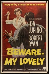 3p076 BEWARE MY LOVELY 1sh '52 film noir, Ida Lupino trapped by a man beyond control!
