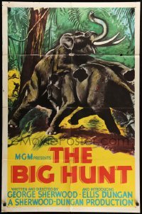 3p082 BIG HUNT 1sh '59 great art of elephants fighting in the Indian jungle, ultra rare!