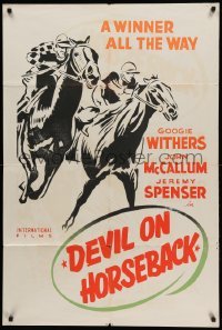 3p199 DEVIL ON HORSEBACK Canadian 1sh '54 Googe Withers, John McCallum, cool horse racing art!