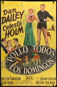 3p141 CHICKEN EVERY SUNDAY Spanish/US 26x40 1sh '49 art of Dan Dailey & Celeste Holm dancing!