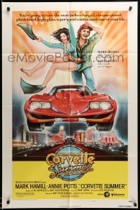 3p164 CORVETTE SUMMER style A 1sh '78 art of Mark Hamill & sexy Annie Potts on custom Corvette!