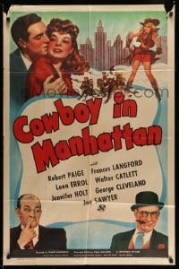 3p166 COWBOY IN MANHATTAN 1sh '43 cowgirl Frances Langford, Robert Paige, Leon Errol!