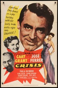 3p172 CRISIS 1sh '50 great huge headshot art of Cary Grant, plus Paula Raymond & Jose Ferrer!