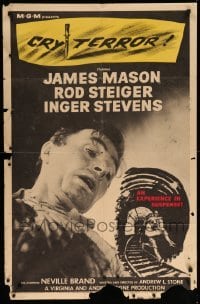 3p178 CRY TERROR 1sh '58 James Mason, Rod Steiger, cool noir art, an experience in suspense!