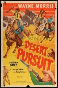 3p194 DESERT PURSUIT 1sh '52 Wayne Morris & cowboys riding imported camels instead of horses!