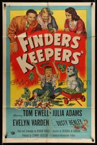 3p264 FINDERS KEEPERS 1sh '52 Tom Ewell, Julia Adams, Evelyn Varden, wacky art of rich boy