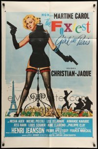 3p288 FOXIEST GIRL IN PARIS 1sh '58 sexy Martine Carol hides behind mannequin w/two pistols!