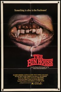 3p301 FUNHOUSE 1sh '81 Tobe Hooper, creepy close up of drooling mouth with nasty teeth!