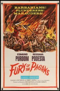 3p302 FURY OF THE PAGANS 1sh '62 La Furia dei Barbari, sword & sandal barbarians & plunderers!