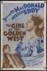3p320 GIRL OF THE GOLDEN WEST 1sh R62 Jeanette MacDonald & Nelson Eddy in cowboy hats!