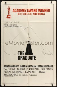 3p337 GRADUATE style B 1sh '68 classic art of Dustin Hoffman under Bancroft's giant sexy leg!
