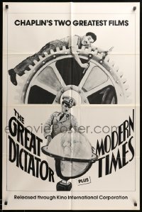 3p344 GREAT DICTATOR/MODERN TIMES 1sh '80s Charlie Chaplin double-feature, cool classic images!