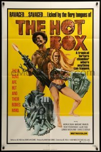 3p387 HOT BOX 1sh '72 ravaged savaged sexy babes fight back with their guns and their bodies!