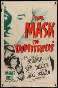 3p523 MASK OF DIMITRIOS 1sh '44 Peter Lorre, Sydney Greenstreet, Zachary Scott, Faye Emerson
