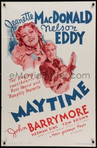 3p526 MAYTIME 1sh R62 close up of singing sweethearts Jeanette MacDonald & Nelson Eddy!