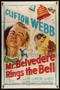 3p550 MR. BELVEDERE RINGS THE BELL 1sh '51 artwork of Clifton Webb winking at lovers!