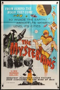 3p559 MYSTERIANS 1sh '59 they're abducting Earth's women & leveling its cities, RKO printing!