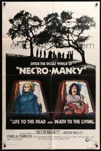 3p565 NECROMANCY 1sh '72 Orson Welles, occult horror, art of girl & skeleton in coffins!