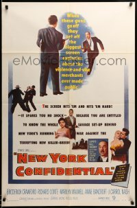 3p575 NEW YORK CONFIDENTIAL 1sh '55 Broderick Crawford, Richard Conte, Marilyn Maxwell!