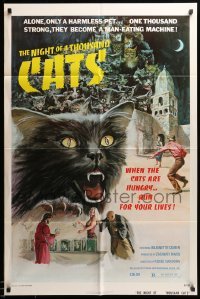 3p581 NIGHT OF A THOUSAND CATS 1sh '74 Anjanette Comer, Zulma Faiad, cool horror art!