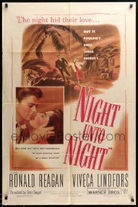 3p586 NIGHT UNTO NIGHT 1sh '49 Ronald Reagan & Viveca Lindfors couldn't hide their secret!