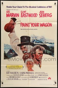 3p632 PAINT YOUR WAGON 1sh '69 Ron Lesser art of Clint Eastwood, Lee Marvin & Jean Seberg!
