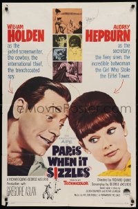 3p635 PARIS WHEN IT SIZZLES 1sh '64 close-up of pretty Audrey Hepburn & William Holden!