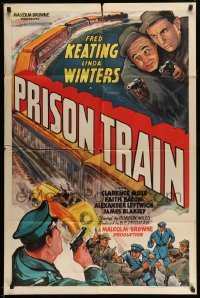3p680 PRISON TRAIN 1sh '38 Fred Keating, cool car racing alongside train artwork!