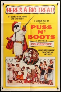 3p685 PUSS 'N BOOTS 1sh '63 Mexican cat, it's loaded with action & excitement!