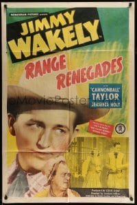 3p693 RANGE RENEGADES 1sh '48 singing cowboy Jimmy Wakely, Dub Cannonball Taylor, western!