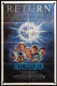 3p705 RETURN OF THE JEDI NSS style 1sh R85 George Lucas classic, Mark Hamill, Ford, Tom Jung art!
